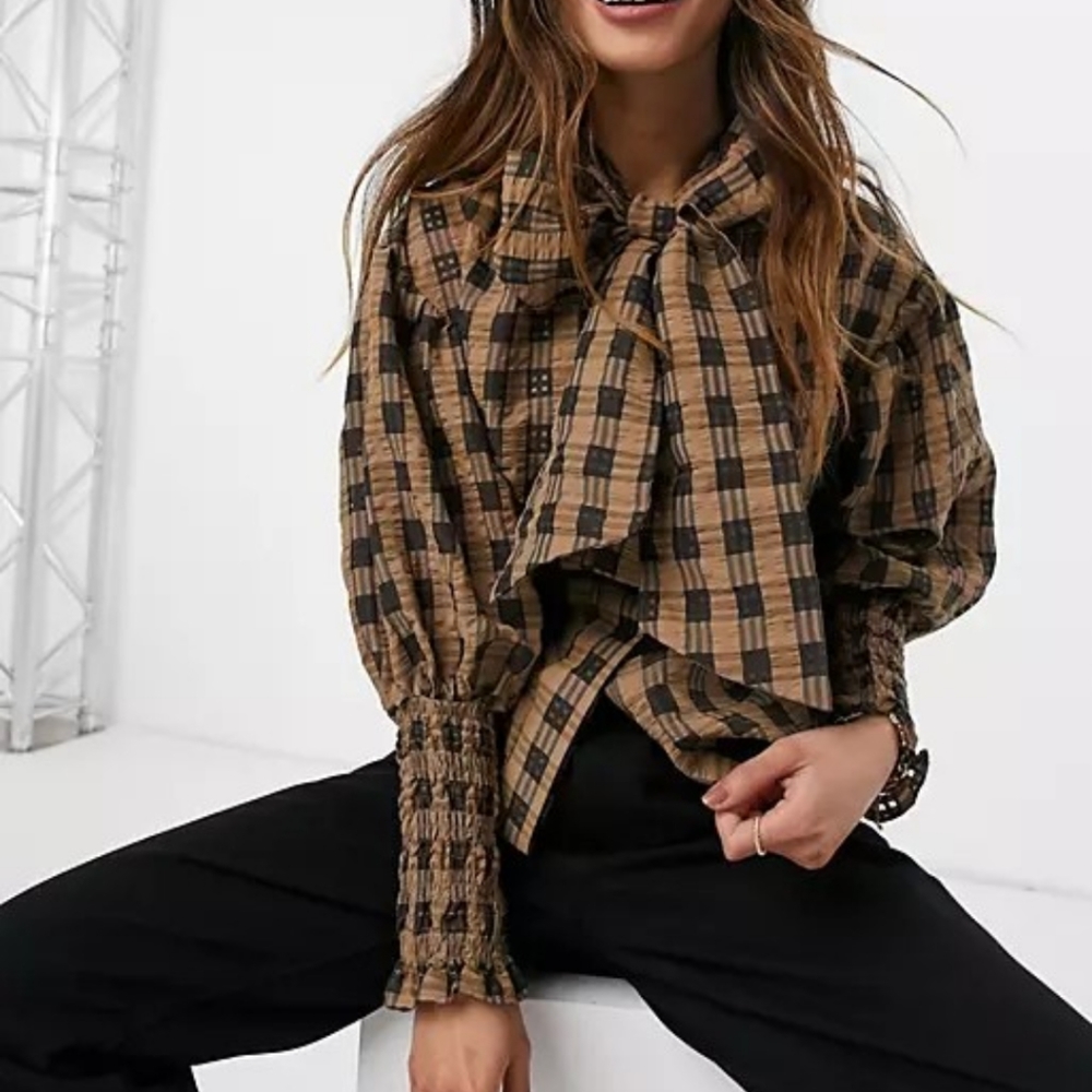 ASOS blouse with puff sleeves and bow
